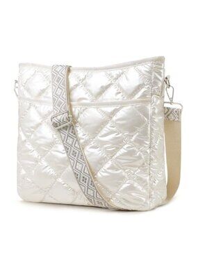 Quilted Crossbody Bag Wide Adjustable Strap Puffer Purse